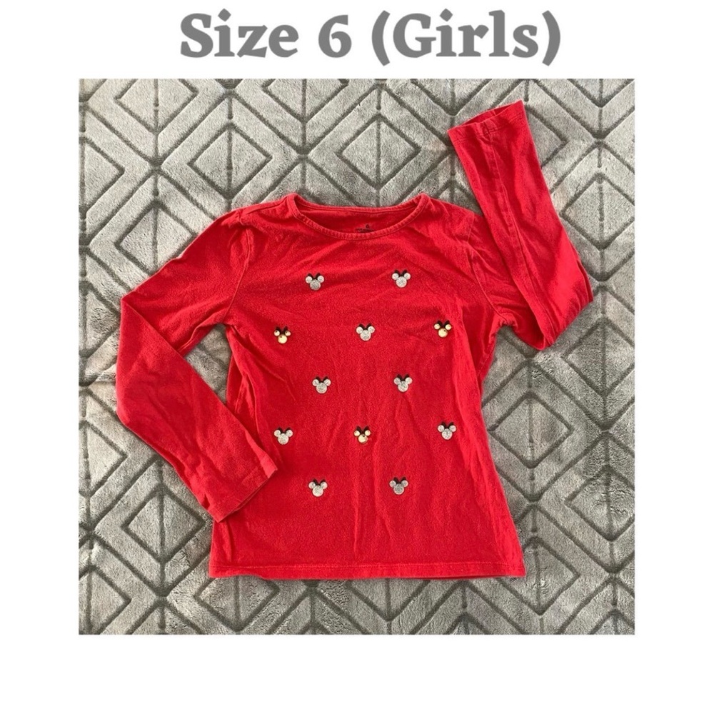 Disney/Jumping Beans, 6, Red Long Sleeve Top, Mouse Glitter And Stone